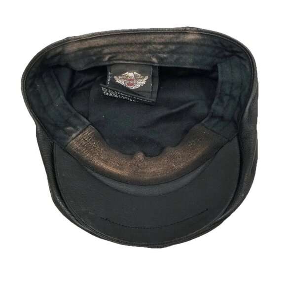 Harley-Davidson Black Debossed Willie G Skull Leather Cap Sz Small Bedazzled - Picture 7 of 11